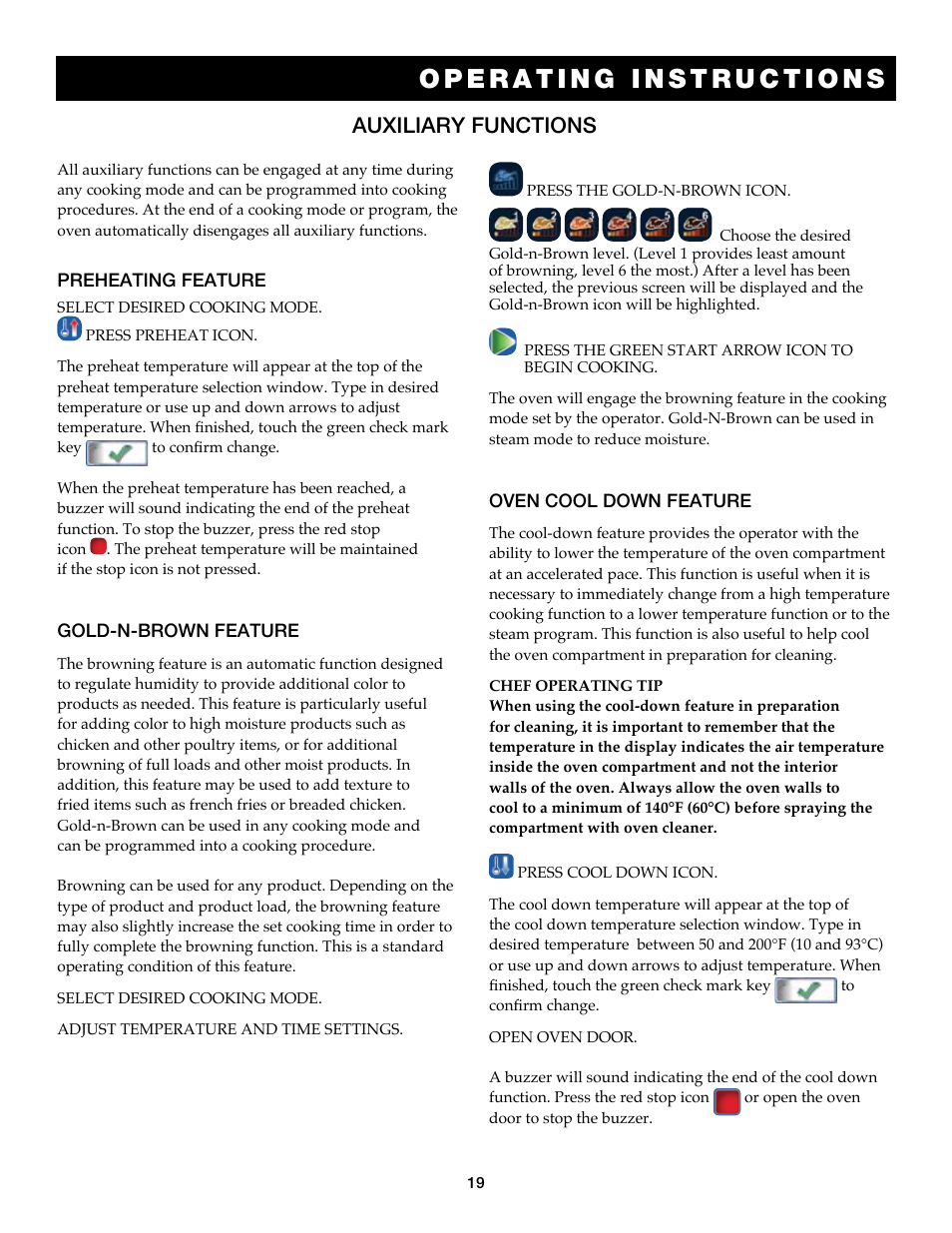 Auxiliary functions | Alto-Shaam COMBITOUCH 7.14ES User Manual | Page 21 / 50