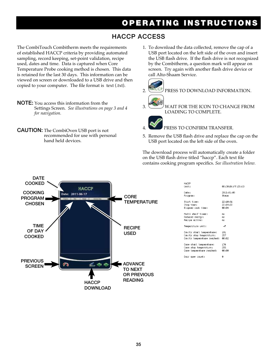 Haccp access | Alto-Shaam COMBITOUCH 7.14ES User Manual | Page 37 / 50