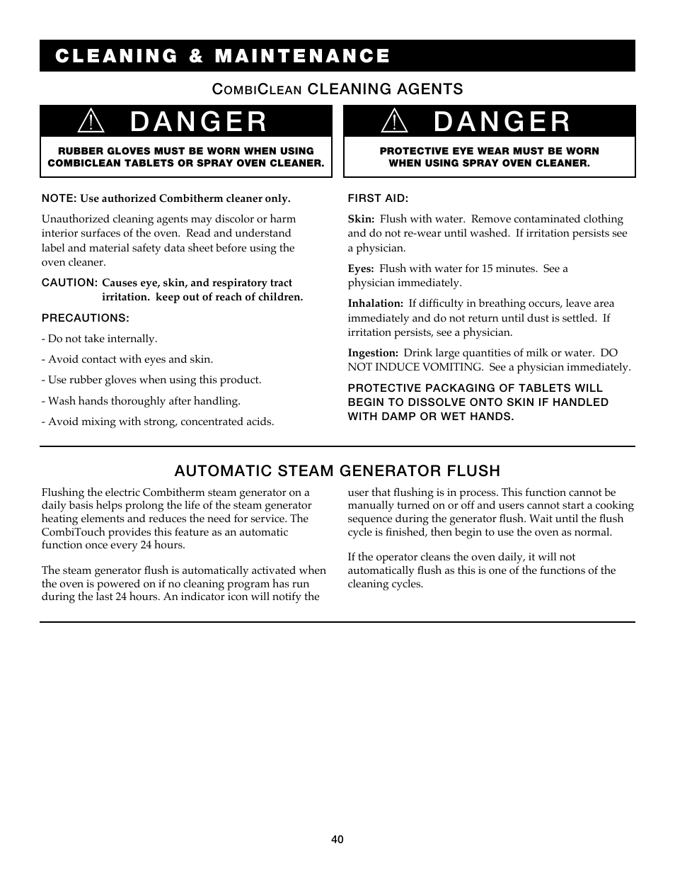 Automatic steam generator flush, Cleaning agents | Alto-Shaam COMBITOUCH 7.14ES User Manual | Page 42 / 50