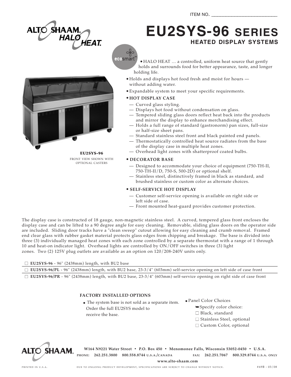 Alto-Shaam EU2SYS-96 User Manual | 2 pages