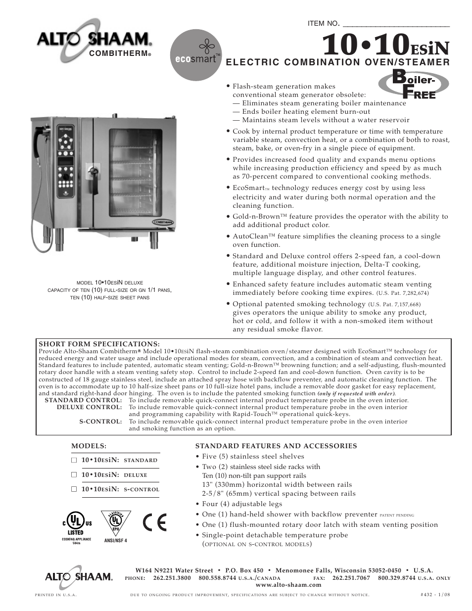 Alto-Shaam 1010ESiN User Manual | 6 pages