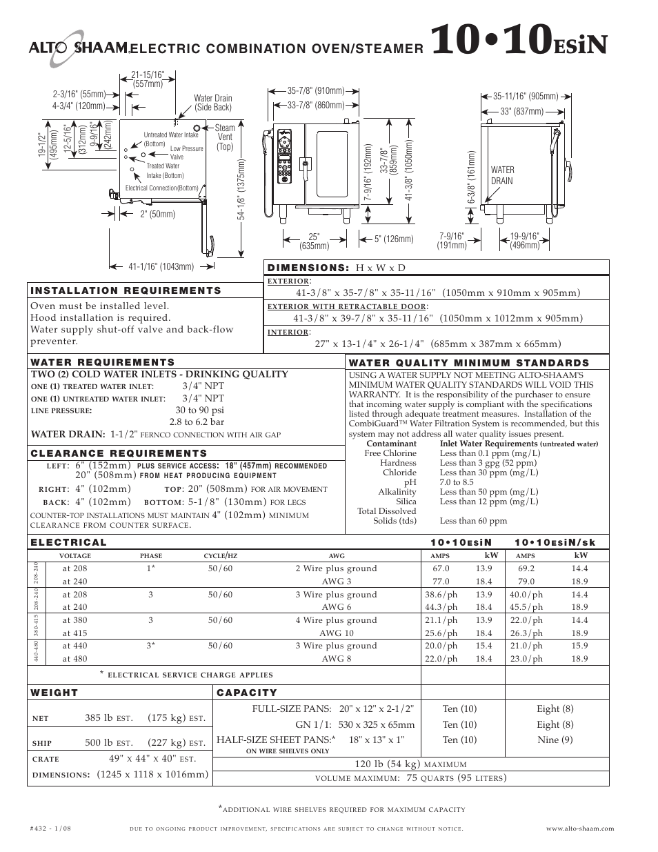 Electric combination oven/steamer | Alto-Shaam 1010ESiN User Manual | Page 2 / 6