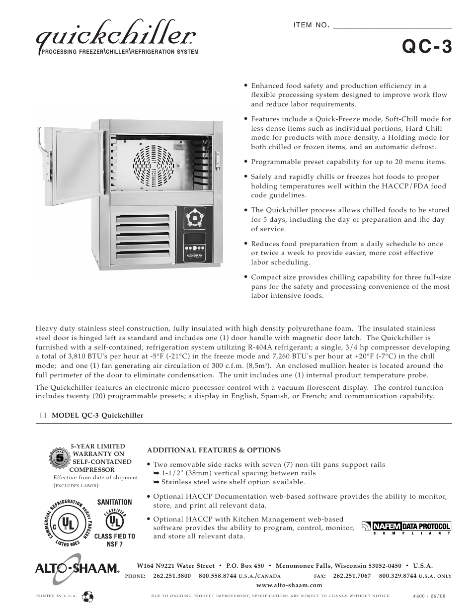 Alto-Shaam QC-3 User Manual | 2 pages