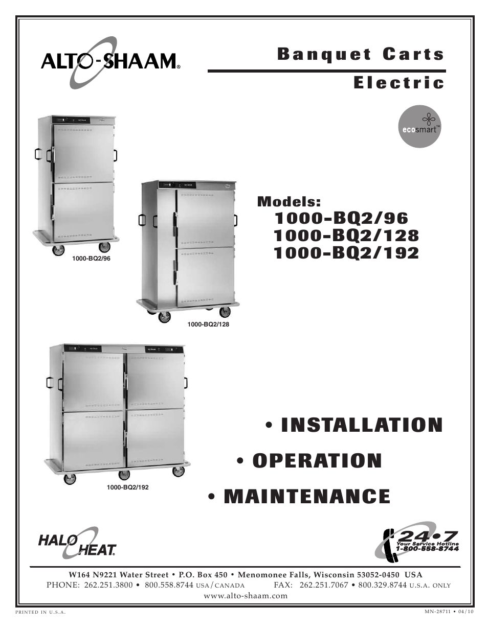 Alto-Shaam Halo Heat 1000-BQ2/128 User Manual | 30 pages