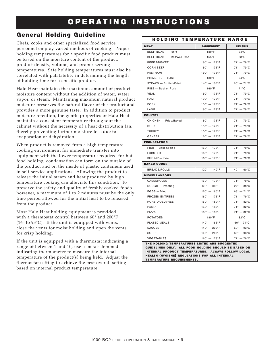 General holding guideline | Alto-Shaam Halo Heat 1000-BQ2/128 User Manual | Page 11 / 30