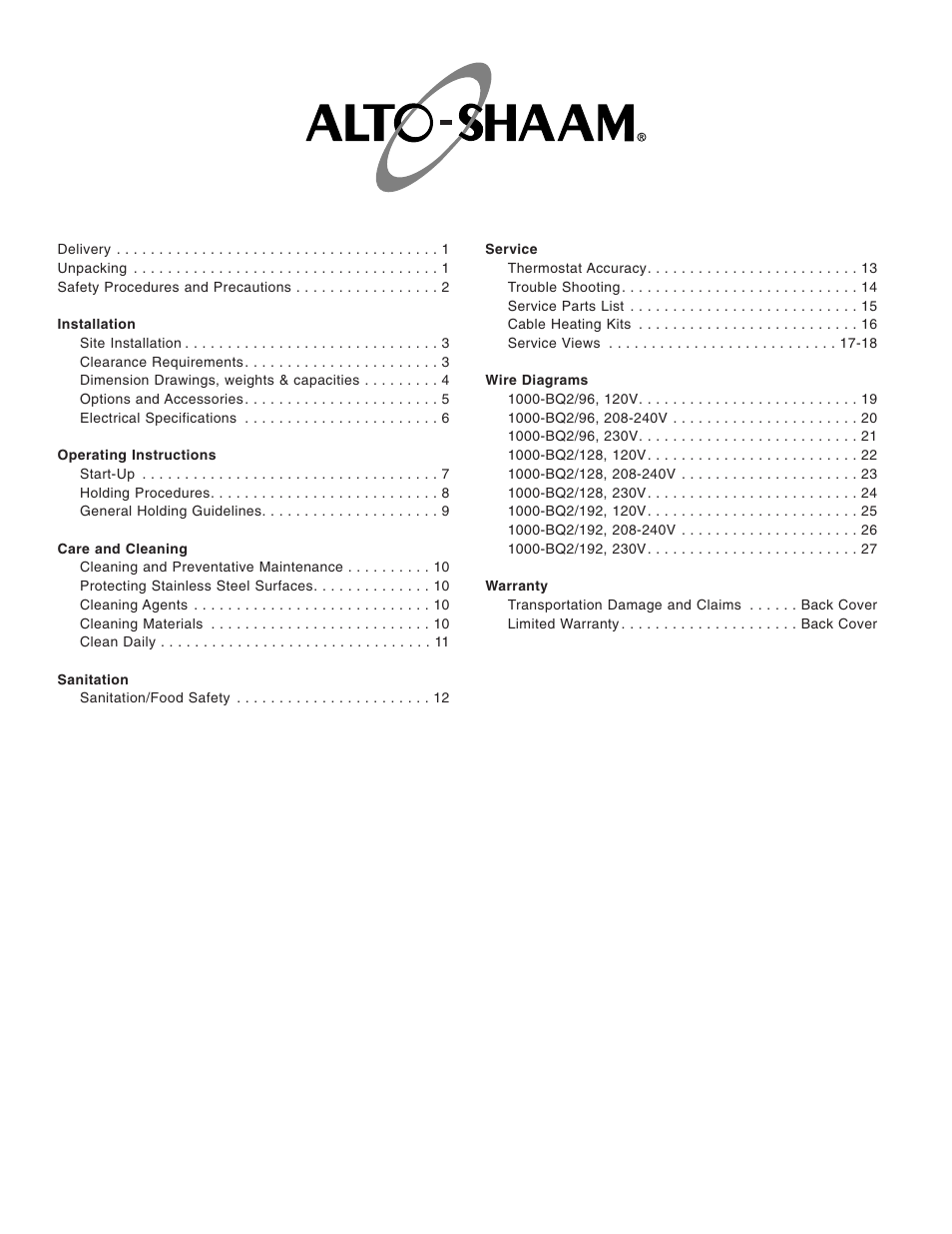 Alto-Shaam Halo Heat 1000-BQ2/128 User Manual | Page 2 / 30