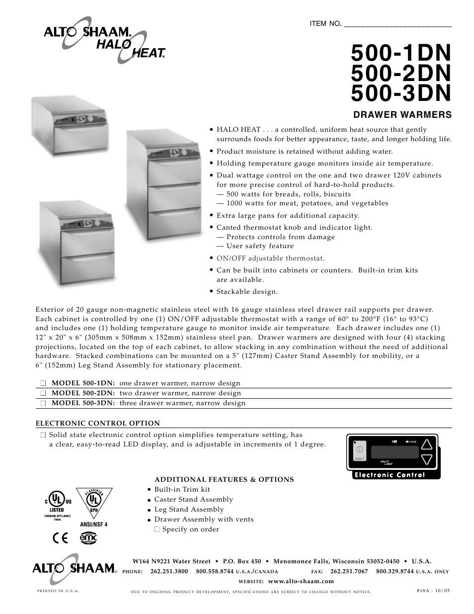 Alto-Shaam Drawer Warmers 500-1DN User Manual | 2 pages
