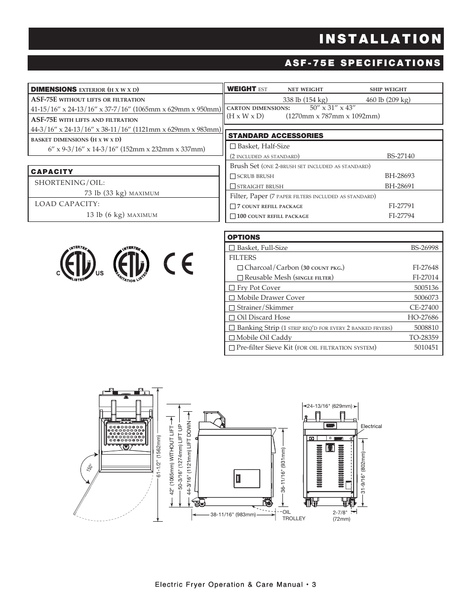 Alto-Shaam FRYTECH SERIES ASF-75E User Manual | Page 5 / 58