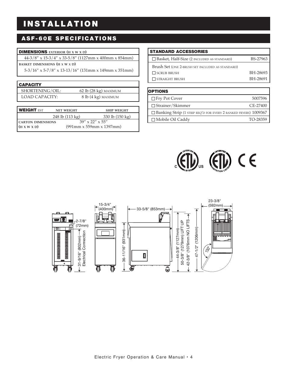 Alto-Shaam FRYTECH SERIES ASF-75E User Manual | Page 6 / 58