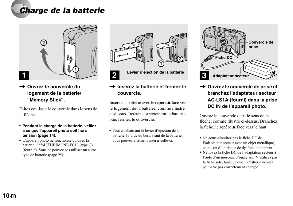 Charge de la batterie, Prise en main | Sony DSC-P2 User Manual | Page 10 / 208