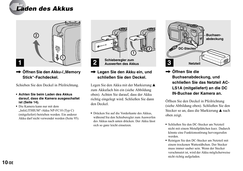 Laden des akkus, Vorbereitungen | Sony DSC-P2 User Manual | Page 112 / 208
