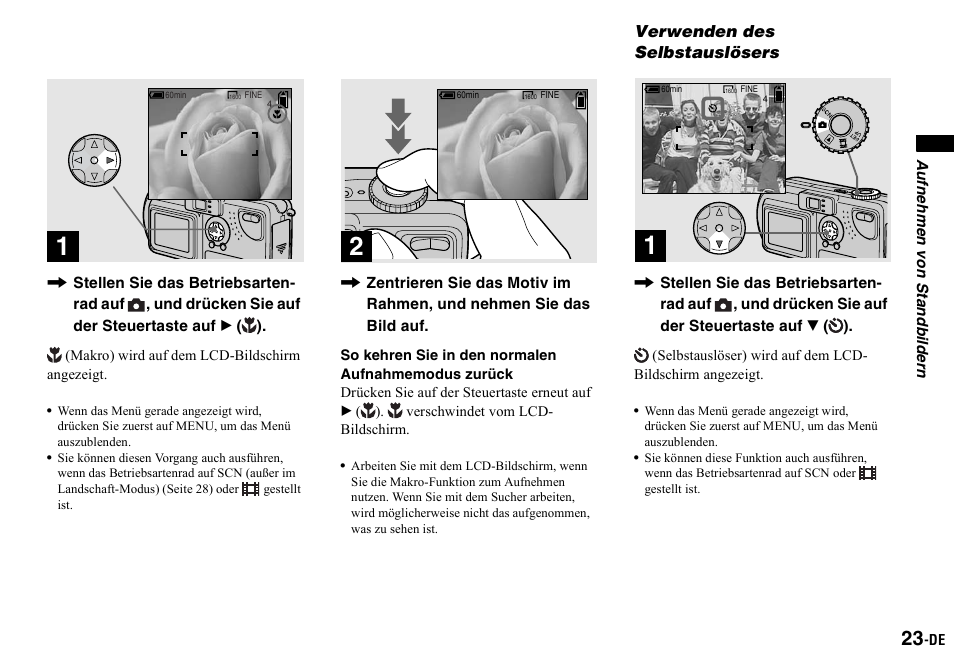 Verwenden des selbstauslösers | Sony DSC-P2 User Manual | Page 125 / 208