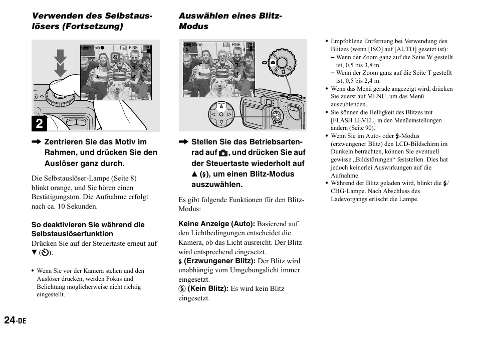 Verwenden des selbstauslösers (fortsetzung), Auswählen eines blitz-modus | Sony DSC-P2 User Manual | Page 126 / 208