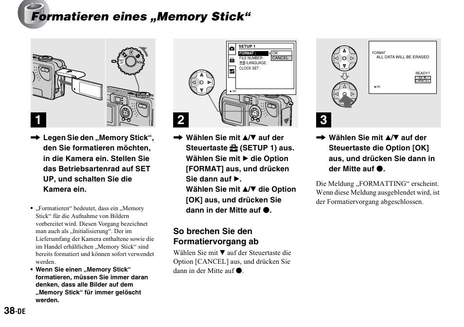 Formatieren eines „memory stick | Sony DSC-P2 User Manual | Page 140 / 208