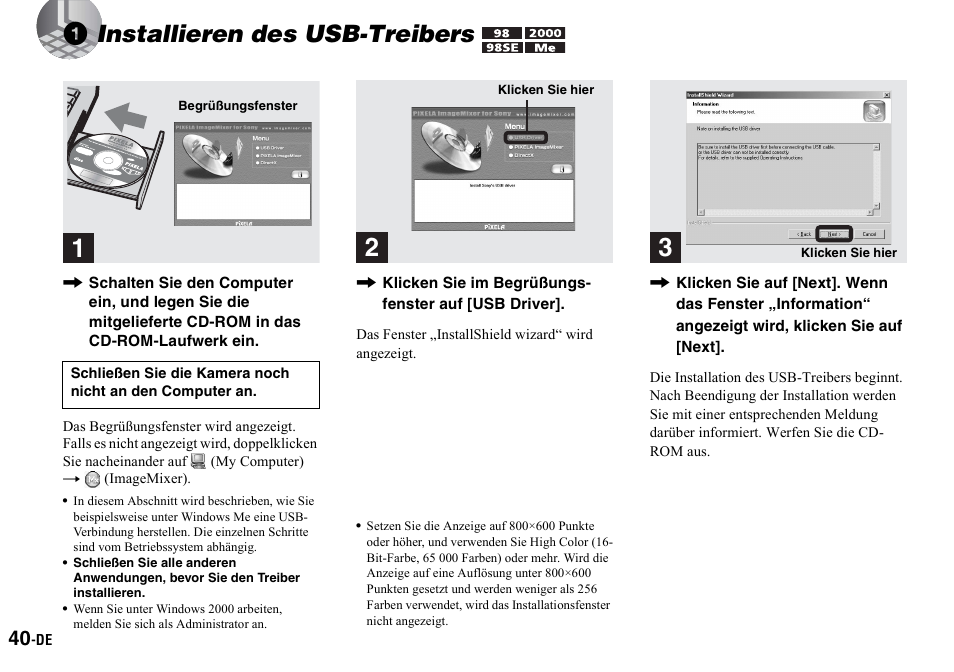 1 installieren des usb-treibers, 40 bi, 1installieren des usb-treibers | Sony DSC-P2 User Manual | Page 142 / 208