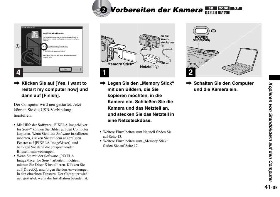 2 vorbereiten der kamera, N 41, 2vorbereiten der kamera | Sony DSC-P2 User Manual | Page 143 / 208