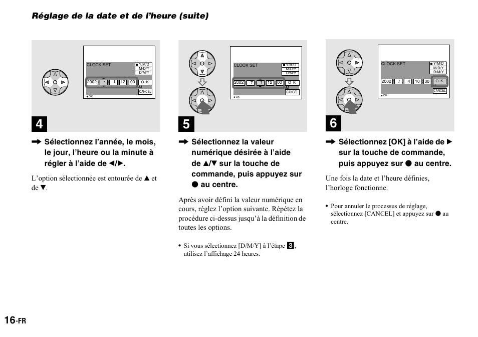 Réglage de la date et de l’heure (suite) | Sony DSC-P2 User Manual | Page 16 / 208