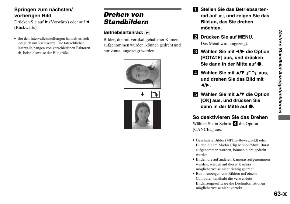 Drehen von standbildern, B drücken sie auf menu | Sony DSC-P2 User Manual | Page 165 / 208