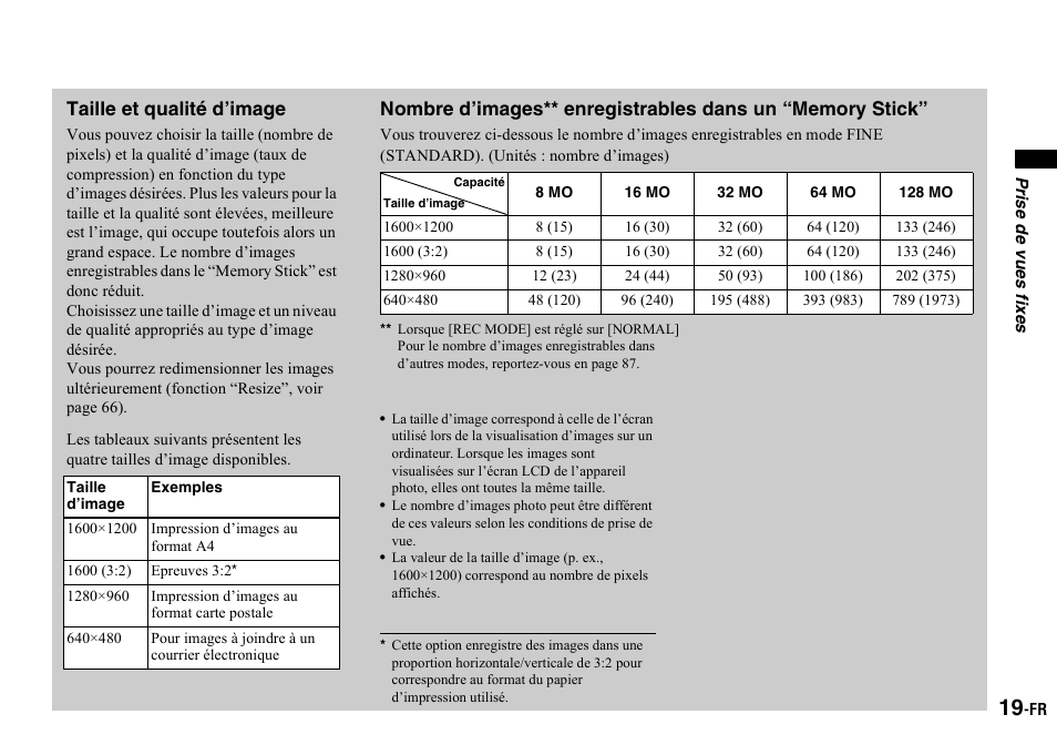 Taille et qualité d’image | Sony DSC-P2 User Manual | Page 19 / 208