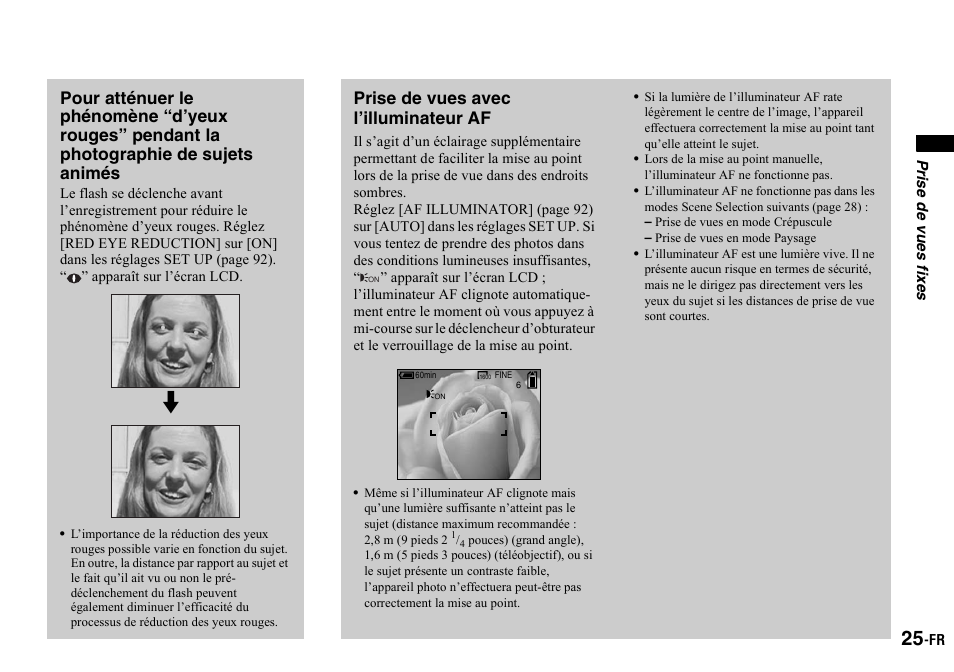 Prise de vues avec l’illuminateur af | Sony DSC-P2 User Manual | Page 25 / 208