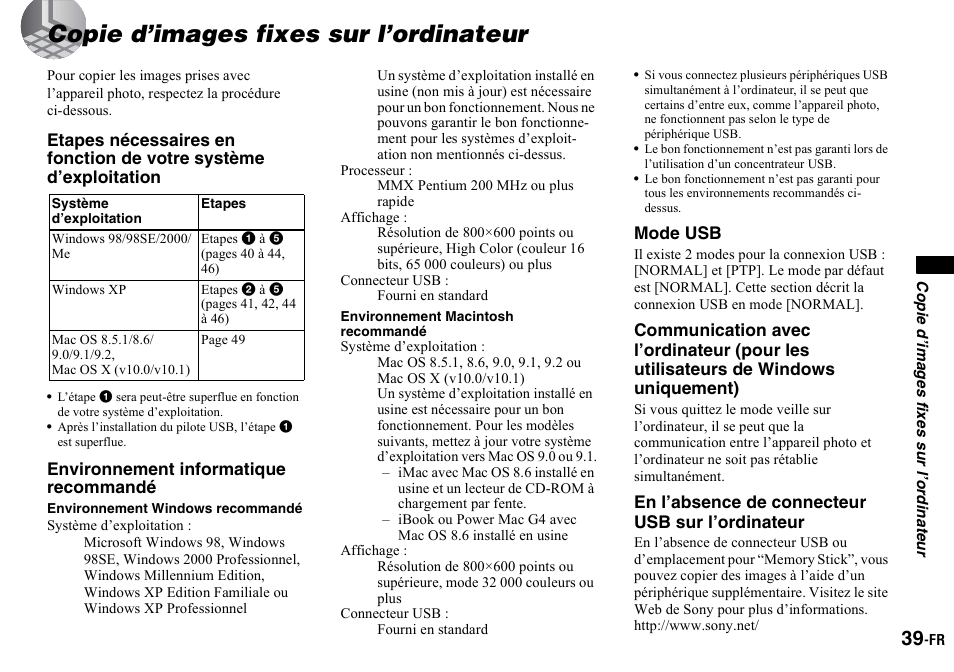 Copie d’images fixes sur l’ordinateur | Sony DSC-P2 User Manual | Page 39 / 208