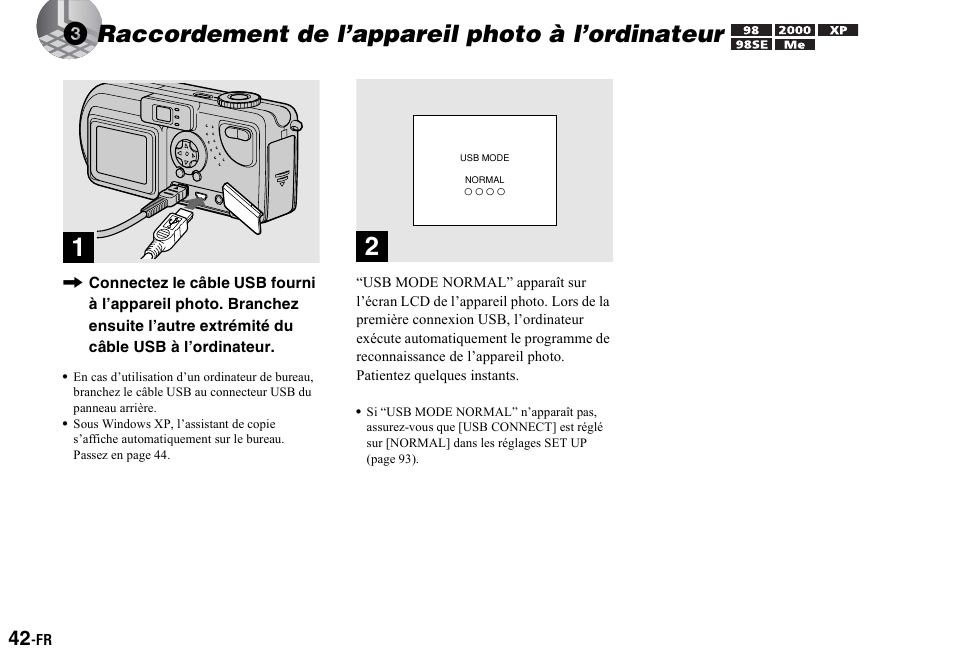 3 raccordement de l’appareil photo à l’ordinateur, 3raccordement de l’appareil photo à l’ordinateur | Sony DSC-P2 User Manual | Page 42 / 208