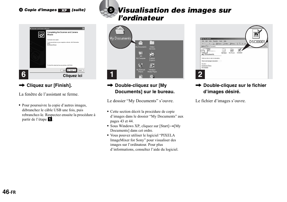 4 copie d’images (suite), 5 visualisation des images sur l’ordinateur, 5visualisation des images sur l’ordinateur | Sony DSC-P2 User Manual | Page 46 / 208