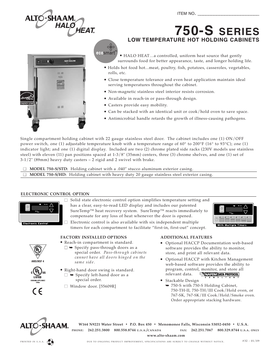 Alto-Shaam Halo Heat 750-S SERIES User Manual | 2 pages