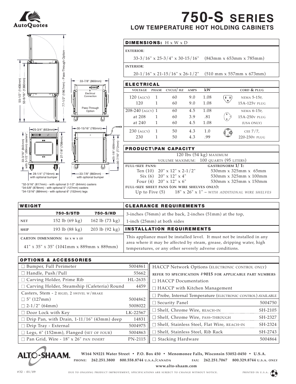 Series, Low temperature hot holding cabinets | Alto-Shaam Halo Heat 750-S SERIES User Manual | Page 2 / 2