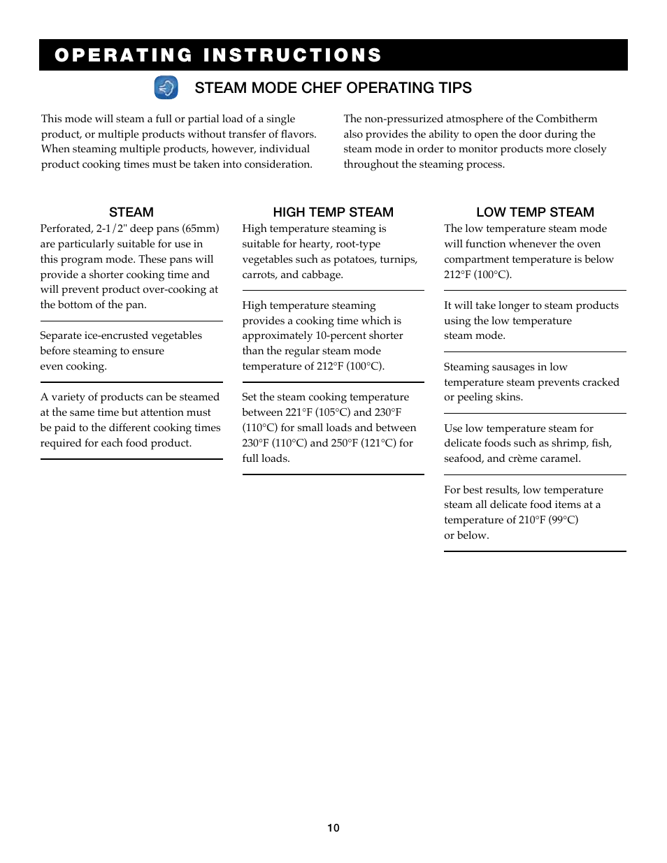 Steam mode chef operating tips | Alto-Shaam Combitouch Series 7.14es CombiTouch User Manual | Page 12 / 51