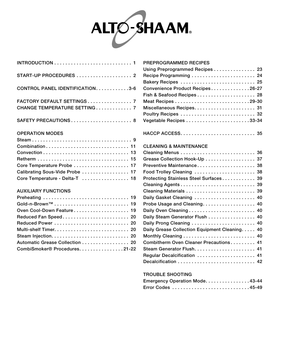 Alto-Shaam Combitouch Series 7.14es CombiTouch User Manual | Page 2 / 51
