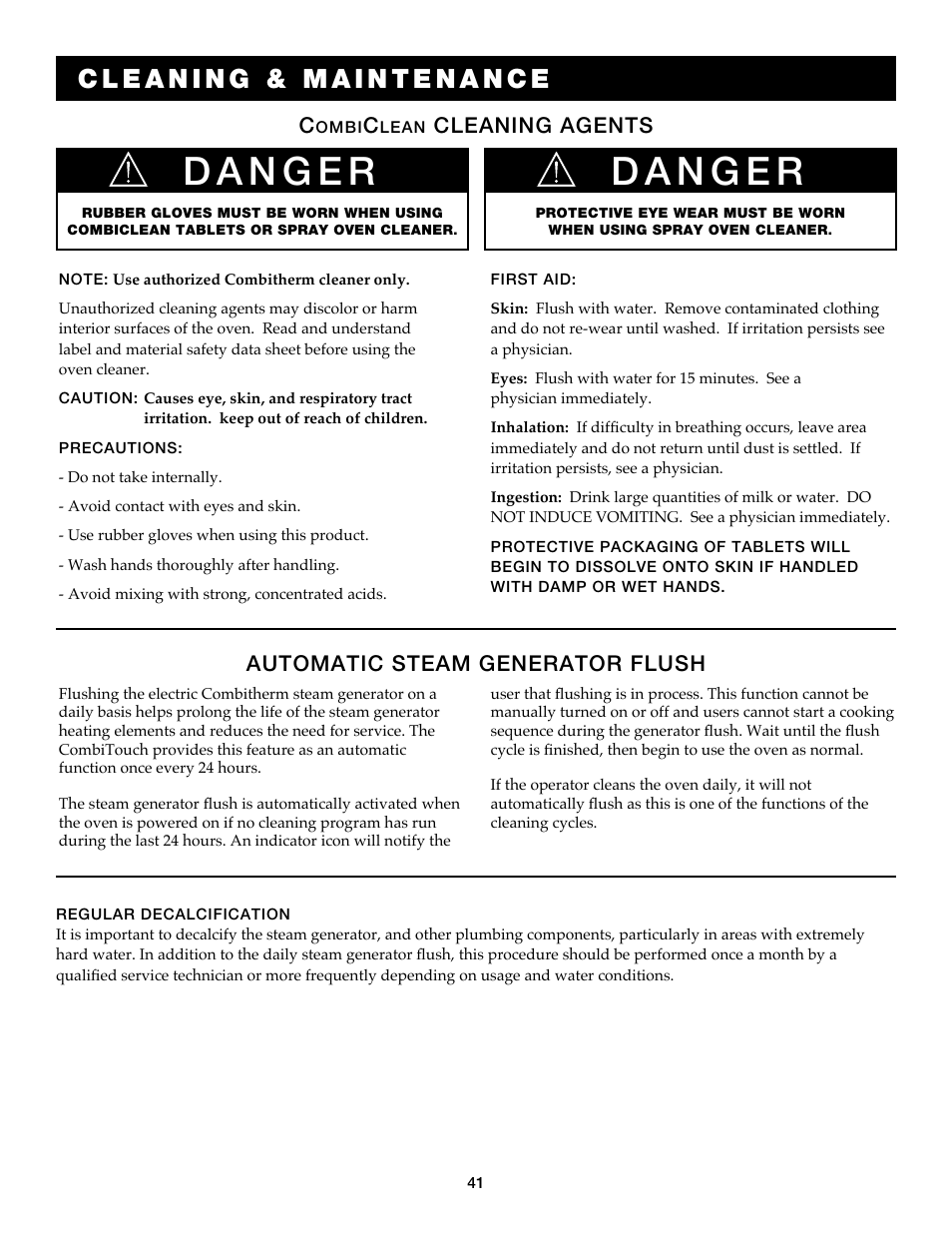 Automatic steam generator flush, Cleaning agents | Alto-Shaam Combitouch Series 7.14es CombiTouch User Manual | Page 43 / 51
