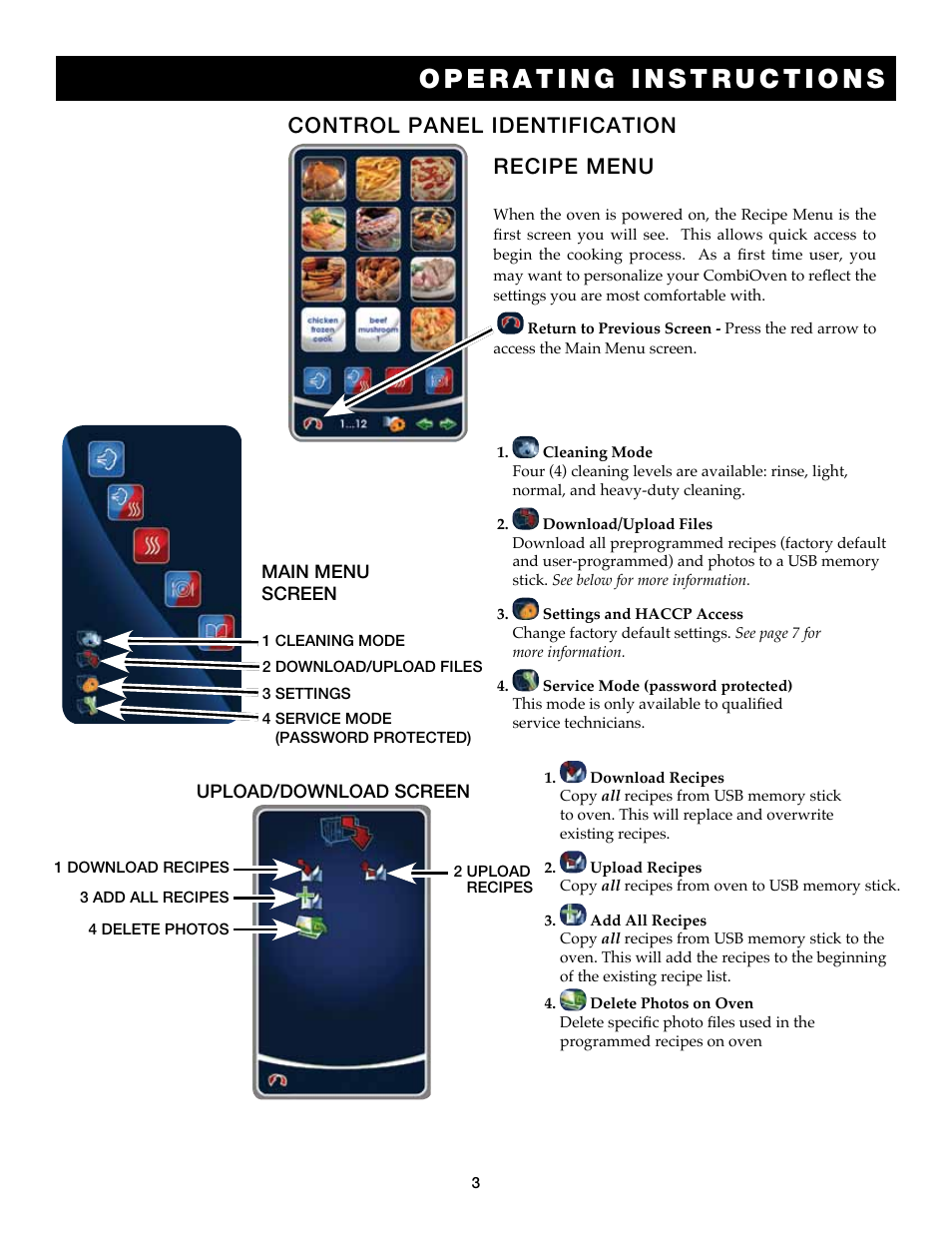 Control panel identification, Recipe menu | Alto-Shaam Combitouch Series 7.14es CombiTouch User Manual | Page 5 / 51