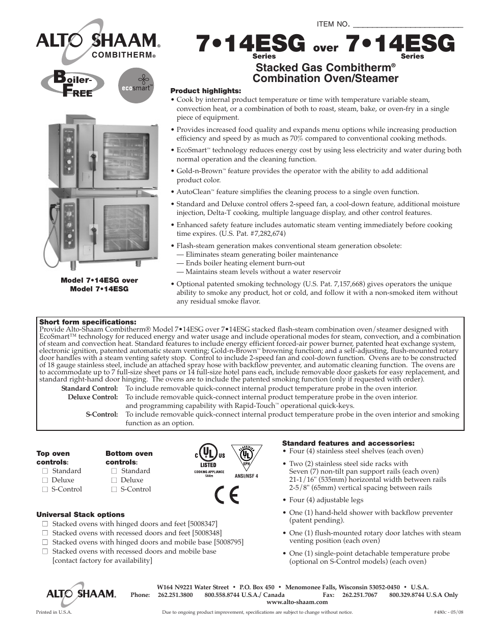 Alto-Shaam 7.14ESG Over User Manual | 4 pages