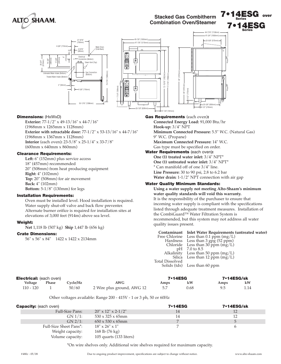 7•14esg, Stacked gas combitherm combination oven/steamer, Over | Alto-Shaam 7.14ESG Over User Manual | Page 2 / 4