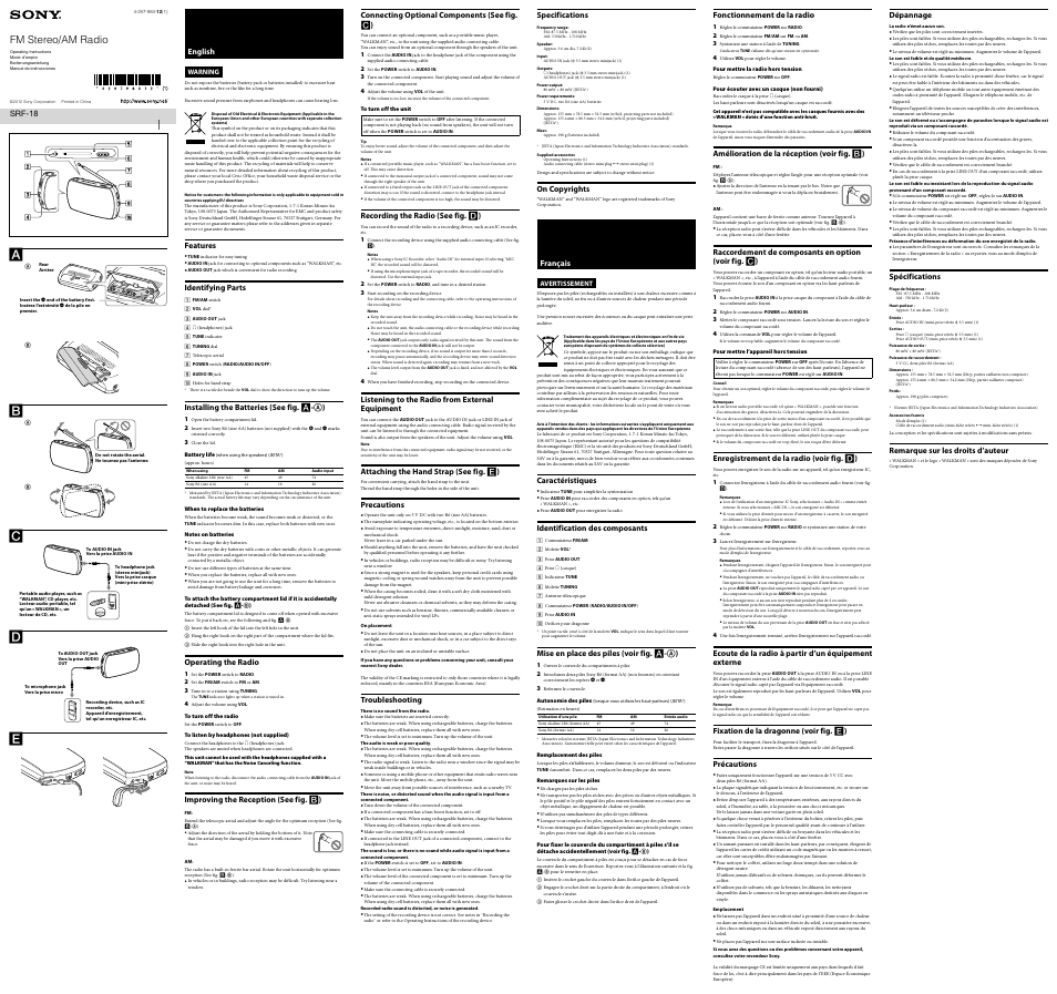 Sony SRF-18 User Manual | 2 pages