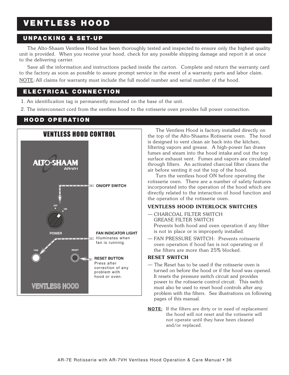 Ventless hood control | Alto-Shaam AR-7VH User Manual | Page 37 / 46