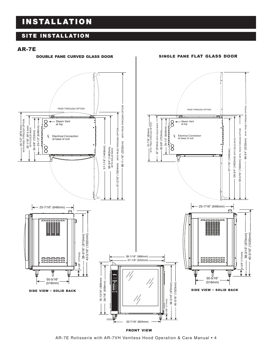 I n s ta l l at i o n, Ar-7e, Flat glass door | Single pane, Double pane curved glass door | Alto-Shaam AR-7VH User Manual | Page 5 / 46