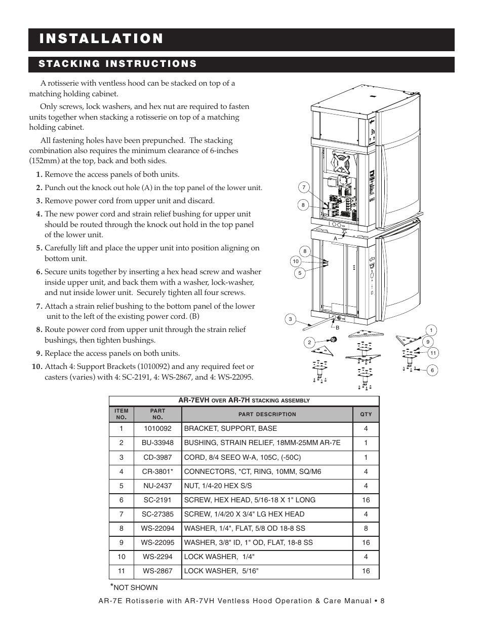 I n s ta l l at i o n | Alto-Shaam AR-7VH User Manual | Page 9 / 46