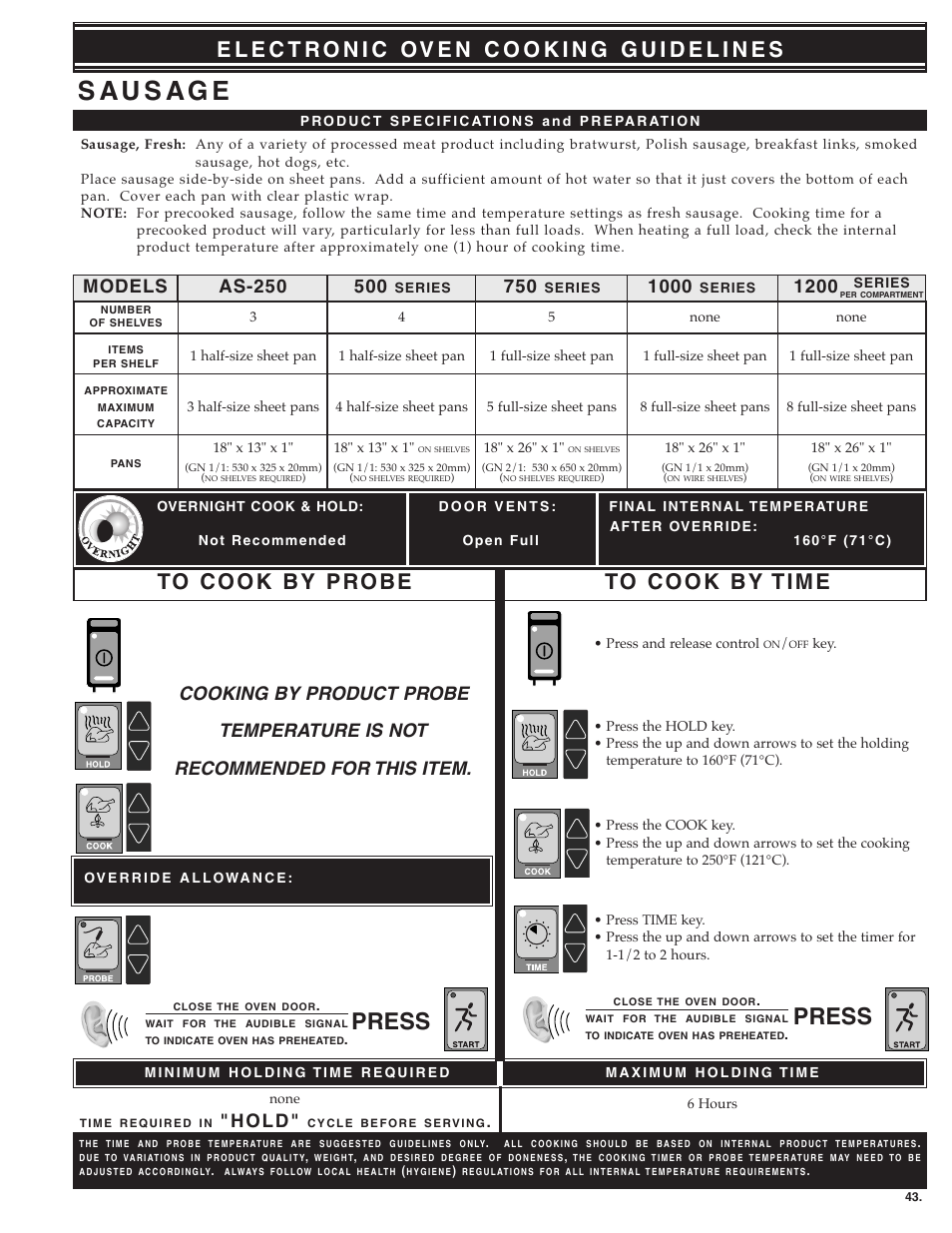 Press, 1200 models, H o l d | Alto-Shaam ecosmart Electronically Operated Ovens User Manual | Page 45 / 91