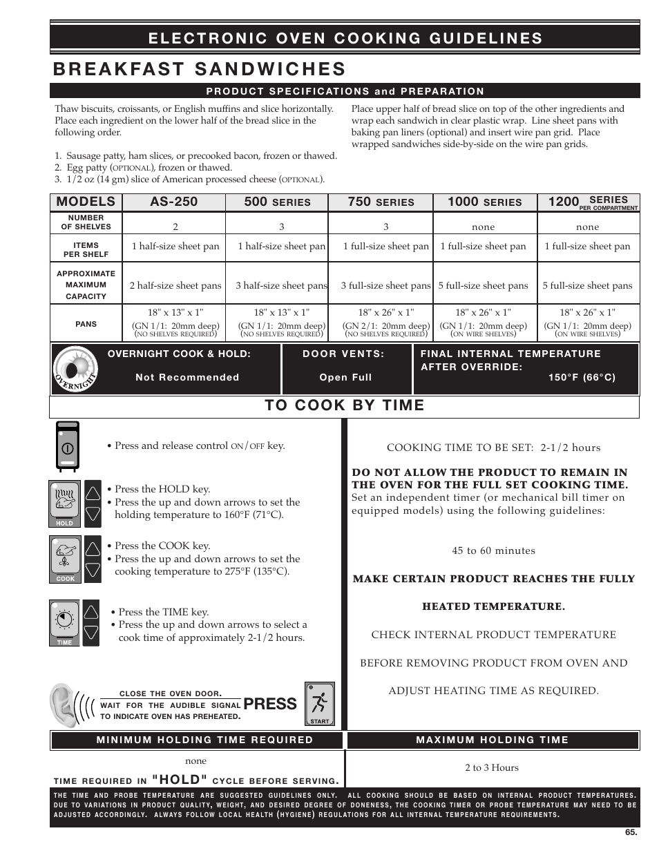 Press, 1200 models, H o l d | Alto-Shaam ecosmart Electronically Operated Ovens User Manual | Page 67 / 91