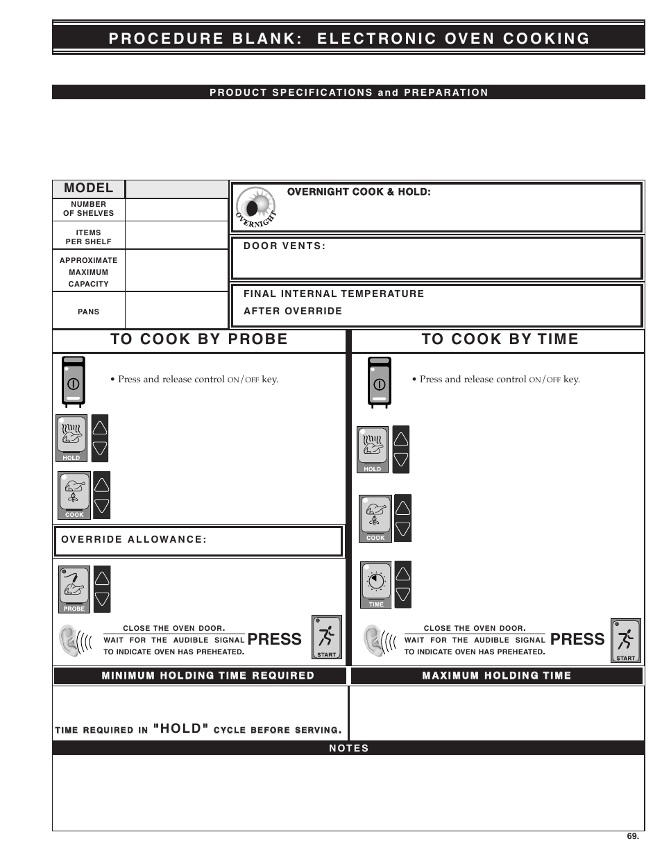 Press, Model, H o l d | Alto-Shaam ecosmart Electronically Operated Ovens User Manual | Page 71 / 91