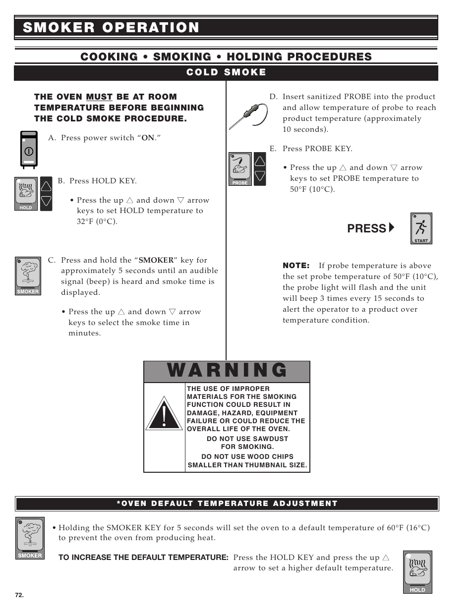 Press, Cooking • smoking • holding procedures | Alto-Shaam ecosmart Electronically Operated Ovens User Manual | Page 74 / 91