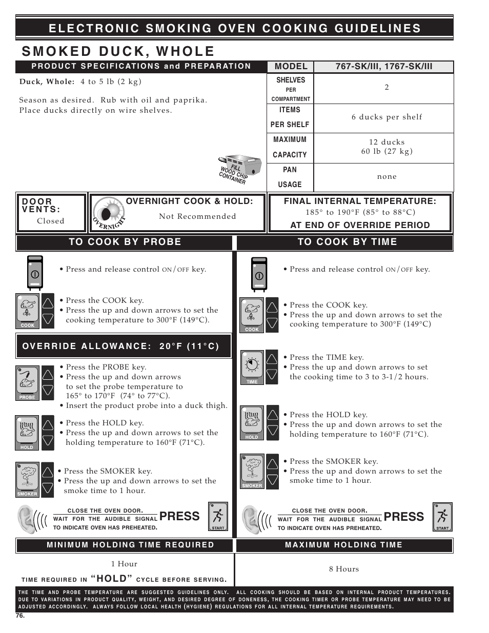 Press, H o l d | Alto-Shaam ecosmart Electronically Operated Ovens User Manual | Page 78 / 91