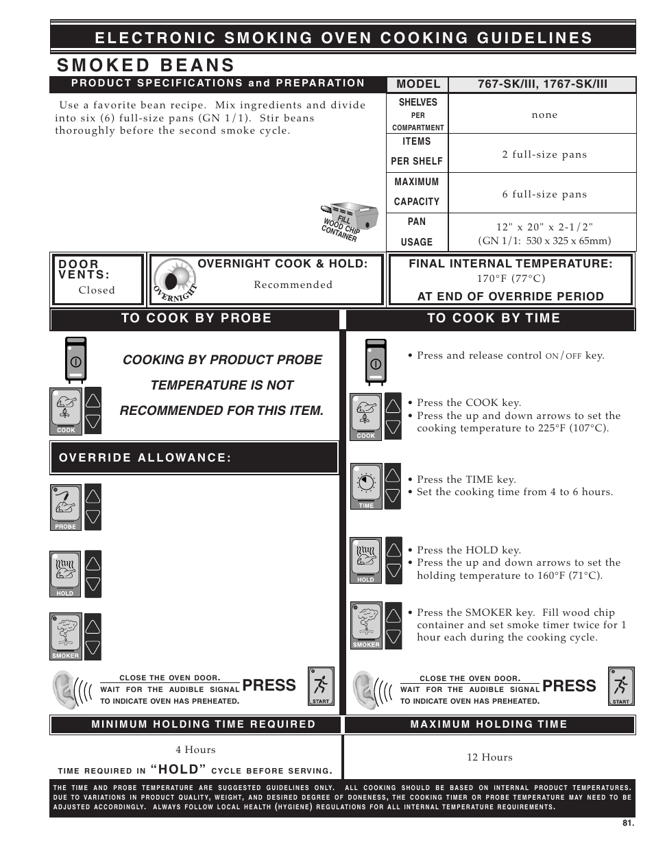 Press, H o l d | Alto-Shaam ecosmart Electronically Operated Ovens User Manual | Page 83 / 91