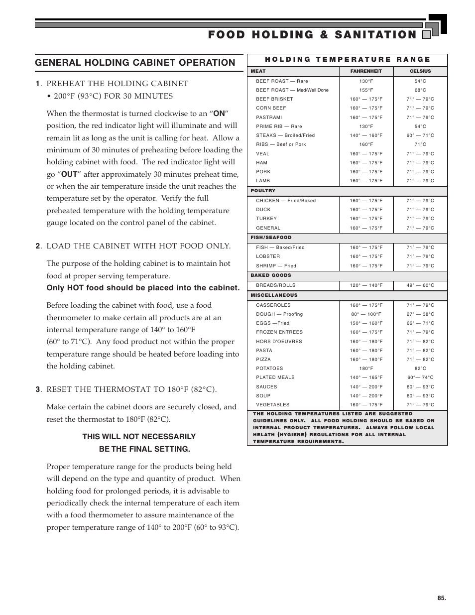 General holding cabinet operation | Alto-Shaam ecosmart Electronically Operated Ovens User Manual | Page 87 / 91