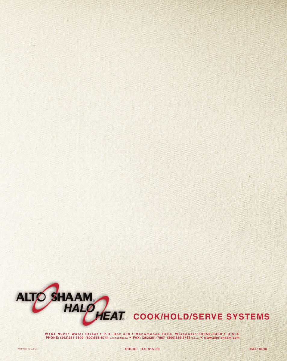 Cook/hold/serve systems | Alto-Shaam ecosmart Electronically Operated Ovens User Manual | Page 91 / 91