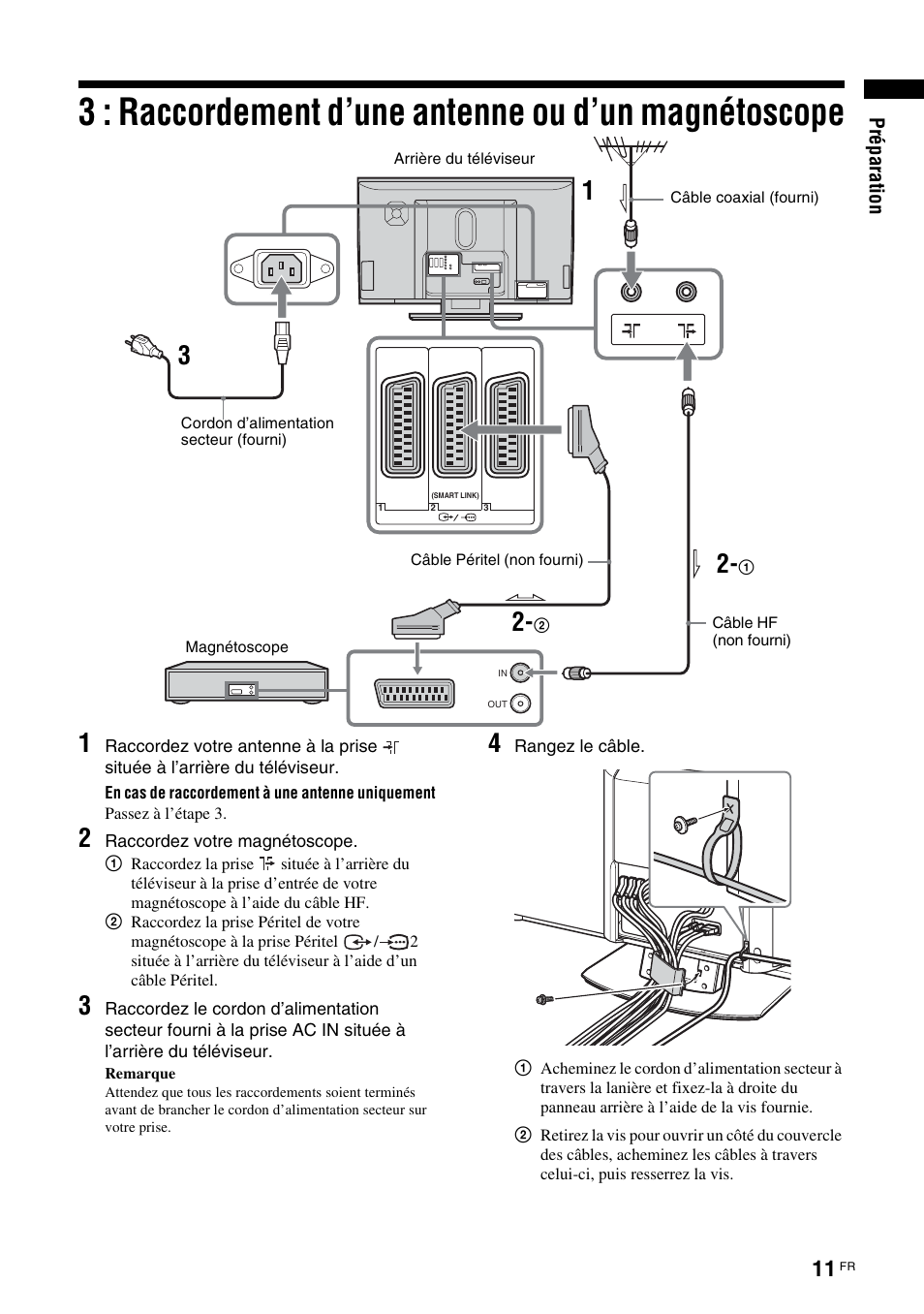 3 : raccordement d’une antenne ou d’un, Magnétoscope | Sony KDL-W40A11E User Manual | Page 105 / 192