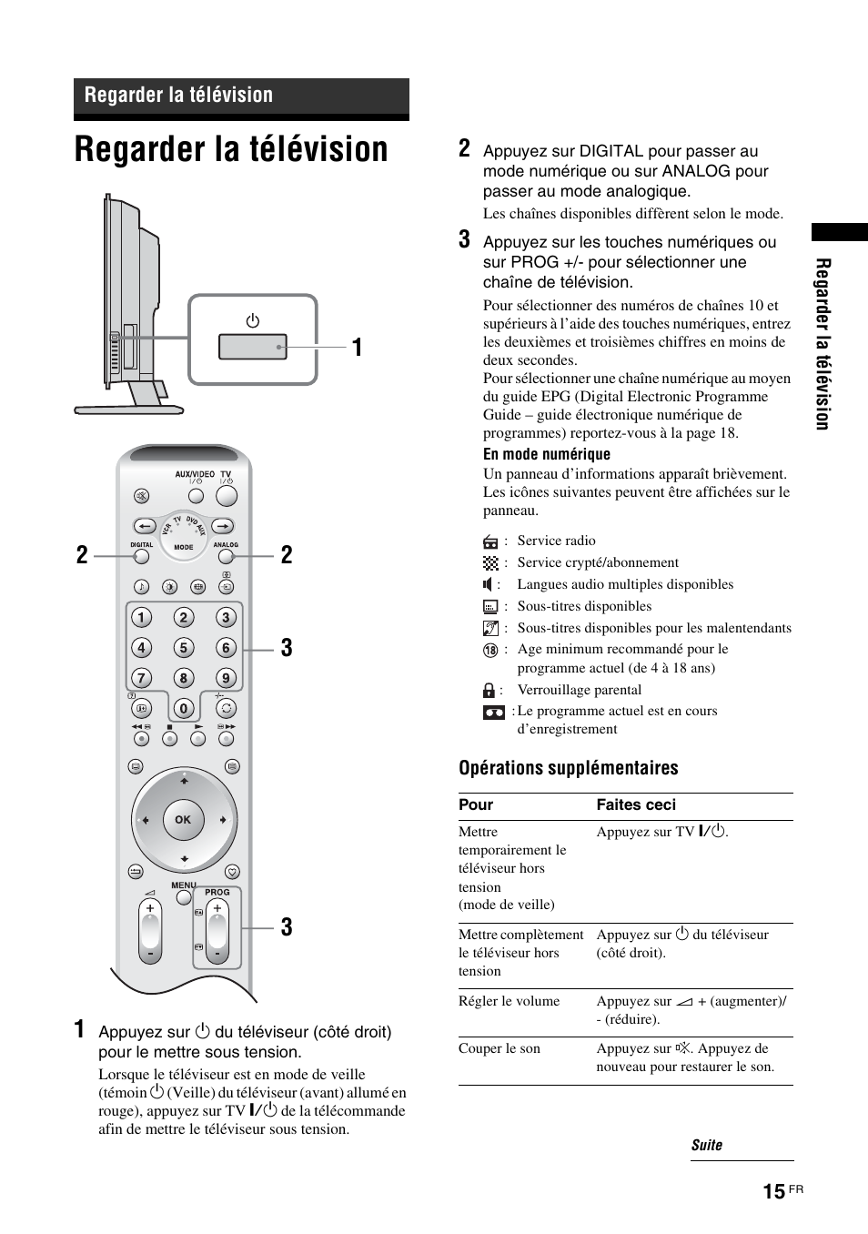 Regarder la télévision, Pour les chaînes, Numériques uniquemen | Sony KDL-W40A11E User Manual | Page 109 / 192