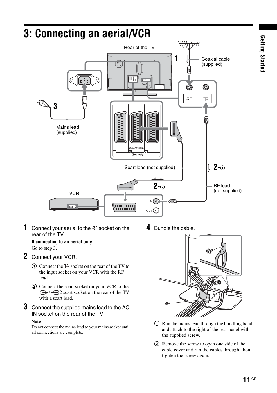 Connecting an aerial/vcr | Sony KDL-W40A11E User Manual | Page 11 / 192
